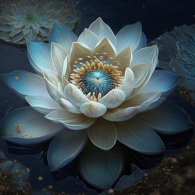 There is a white flower that is floating in a pond generative ai