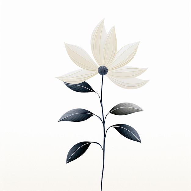 Foto c'è un fiore bianco con foglie nere su un gambo generativo ai