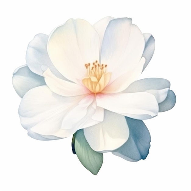 There is a white flower with green leaves on it generative ai