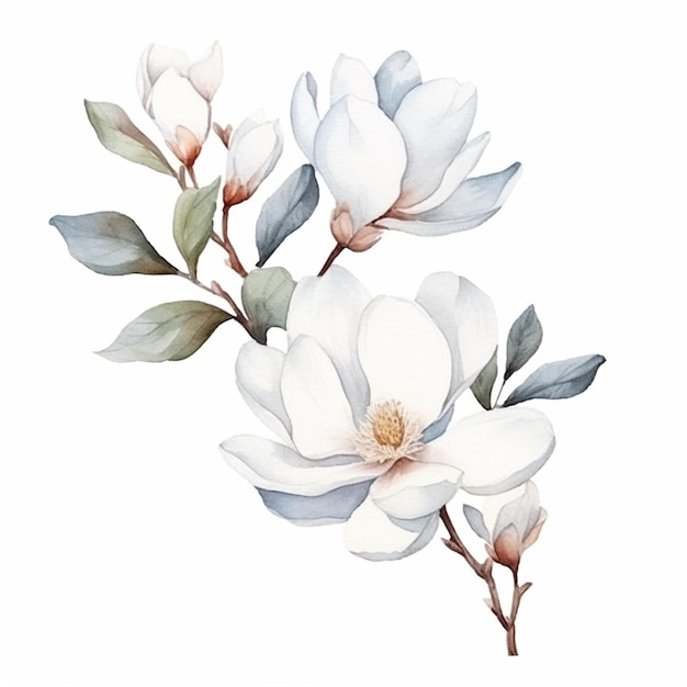 There is a white flower with green leaves on it generative ai