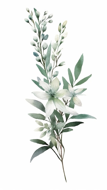 There is a white flower with green leaves on a stem generative ai