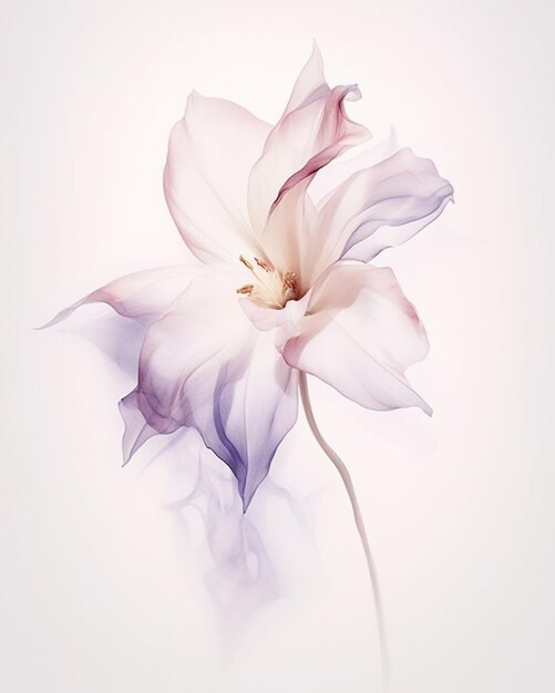 There is a white flower with a pink center on a white background generative ai