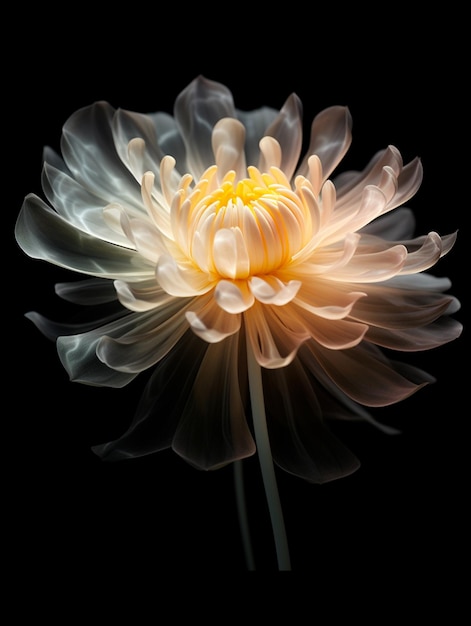 there is a white flower with a yellow center on a black background generative ai
