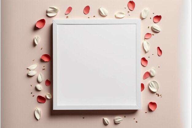 Photo there is a white frame with red and white petals on it generative ai