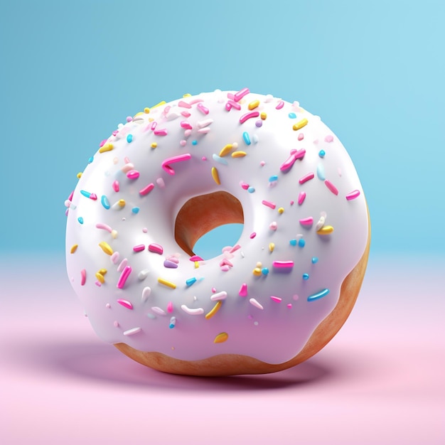 there is a white frosted donut with sprinkles on a pink surface generative ai
