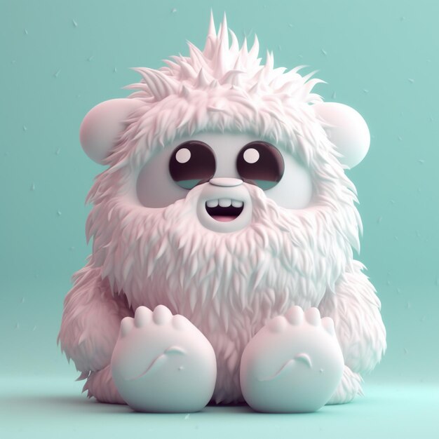 There is a white furry animal with black eyes and a pink fur generative ai