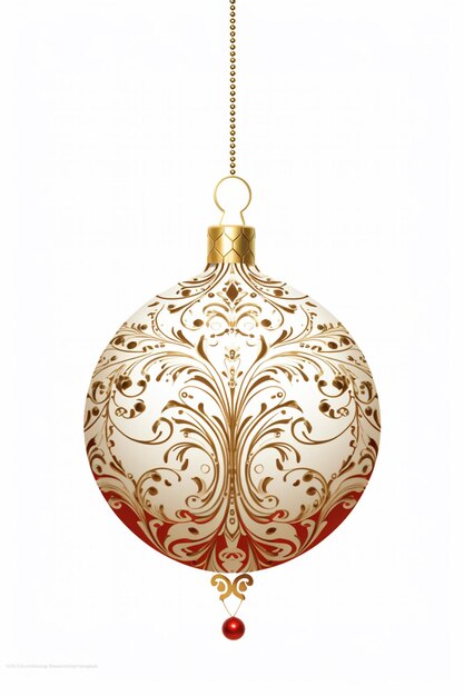 there is a white and gold christmas ornament hanging from a chain generative ai