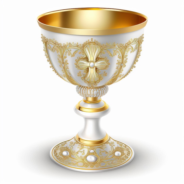 Foto c'è una tazza bianca e dorata con una decorazione dorata generativa ai