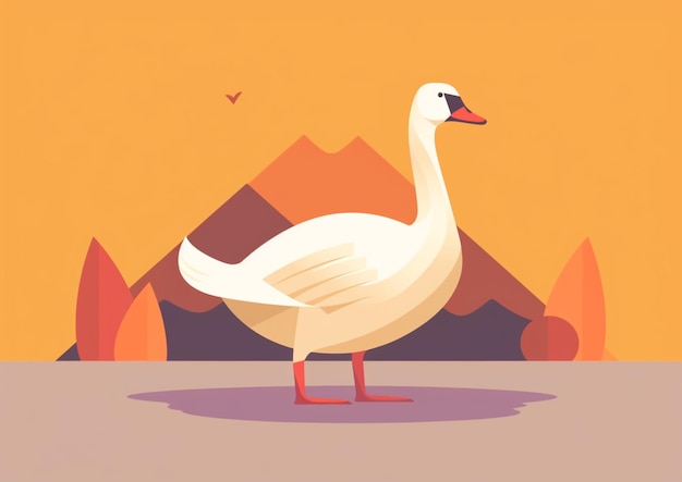 Photo there is a white goose standing in front of a mountain generative ai