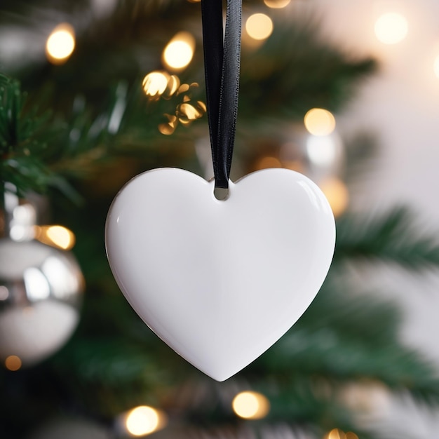 На рождественской елке висит белое сердце, генеративный искусственный интеллект