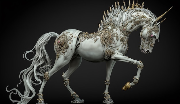 there is a white horse with a gold crown on its head generative ai