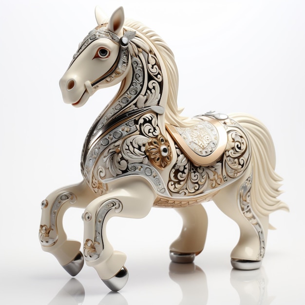 there is a white horse with a gold and silver decoration generative ai