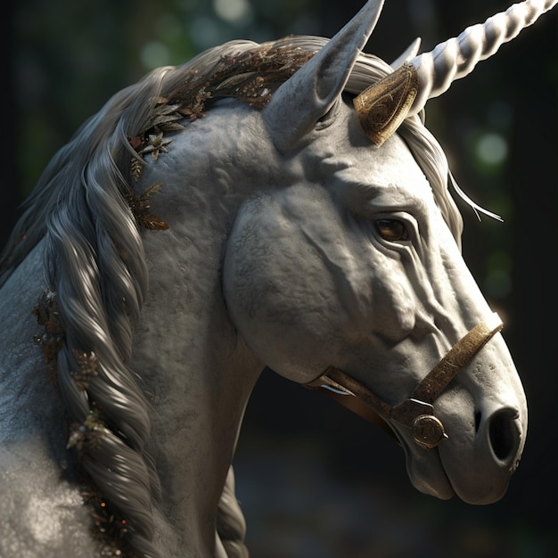 There is a white horse with a horn and a mane generative ai