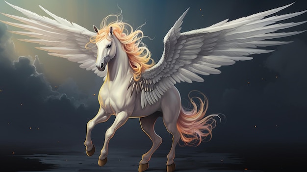 there is a white horse with wings on its back generative ai