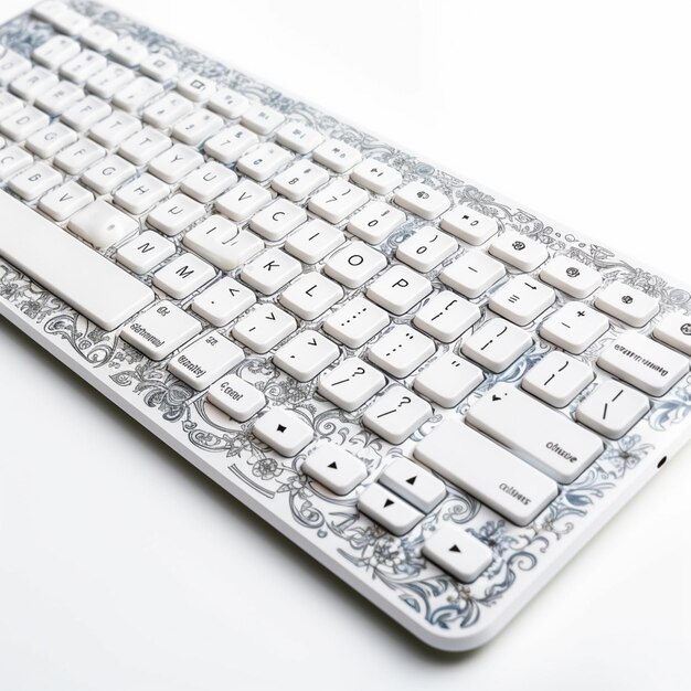 Photo there is a white keyboard with a blue and white design on it generative ai