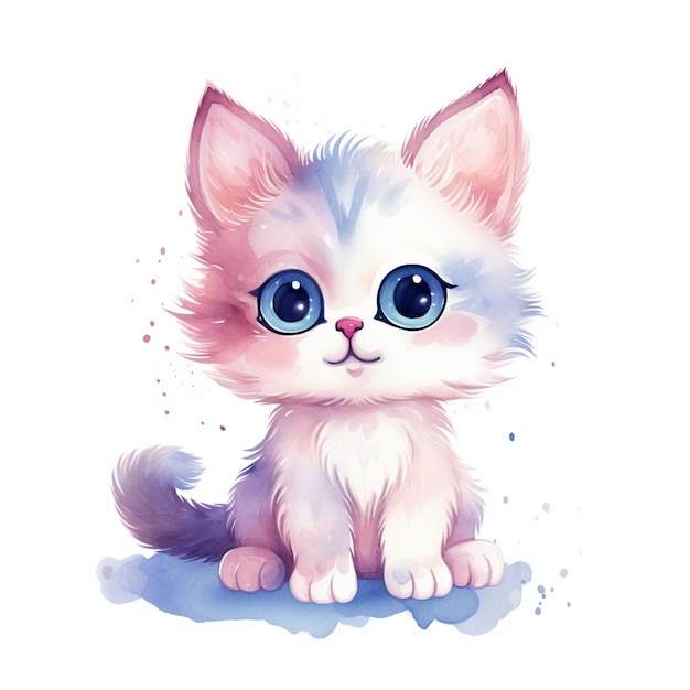 there is a white kitten with blue eyes sitting on the ground generative ai