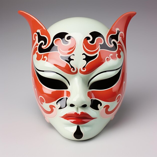 there is a white mask with red and black designs on it generative ai