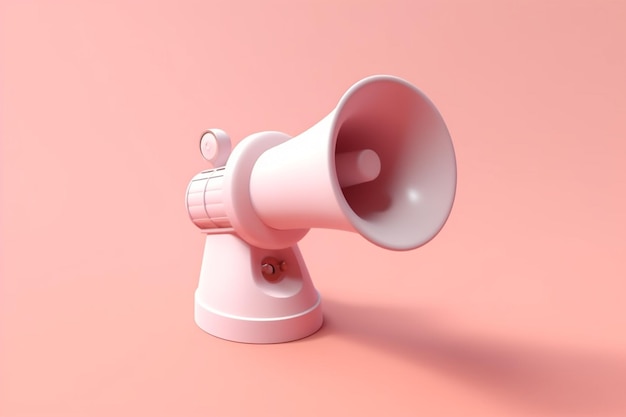 There is a white megaphone on a pink background with a shadow generative ai