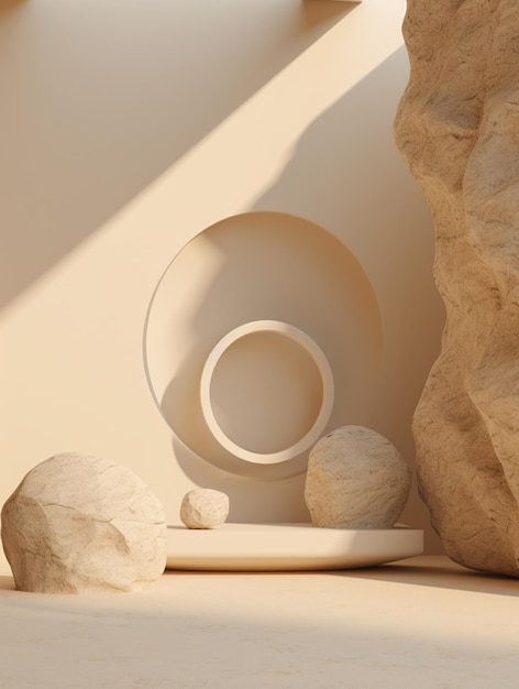 there is a white object sitting on a table next to some rocks generative ai