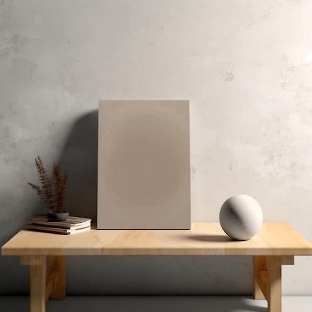 There is a white object on a wooden table next to a white square generative ai