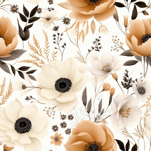 there is a white and orange flower pattern on a white background generative ai