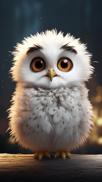 There is a white owl with big eyes sitting on a ledge generative ai