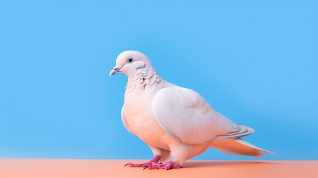 There is a white pigeon standing on a pink surface generative ai