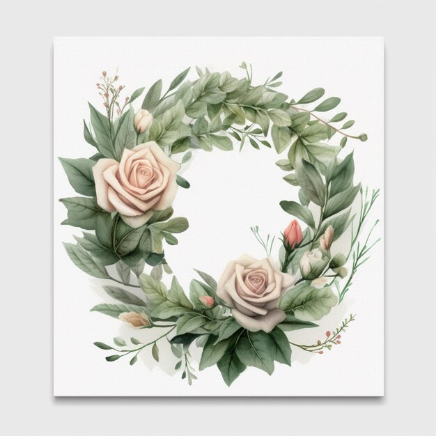 Photo there is a white and pink rose wreath with green leaves generative ai