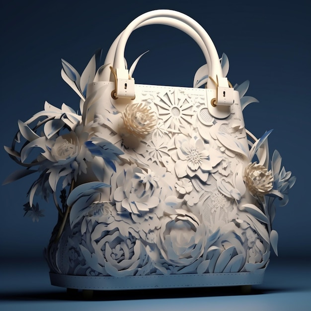 There is a white purse with flowers and leaves on it generative ai