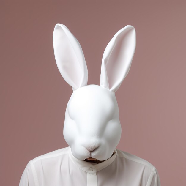 남자 머리 생성 AI에 흰 토끼 마스크가 있다
