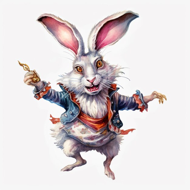 There is a white rabbit with a blue jacket and a red tie generative ai