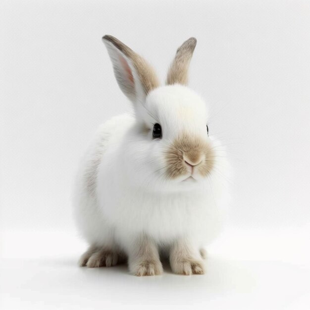 there is a white rabbit with a brown nose and a white background generative ai