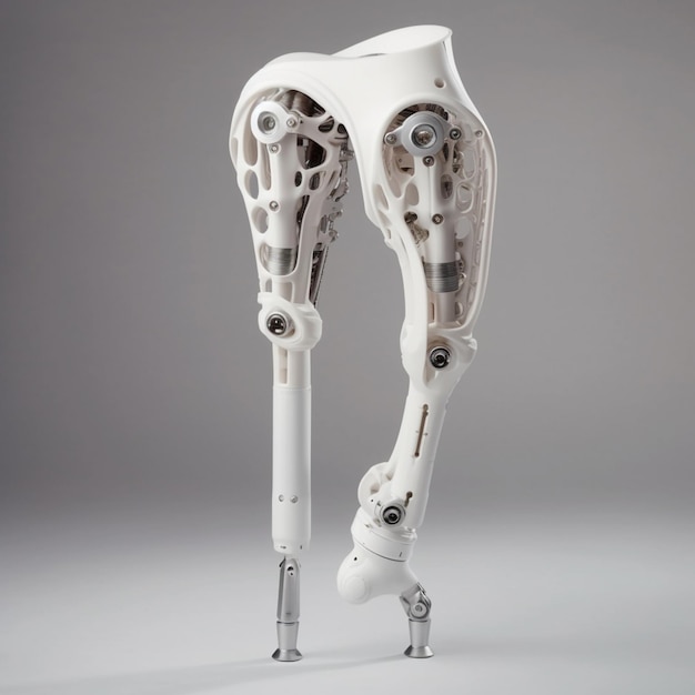 There is a white robot leg with a metal structure on it generative ai