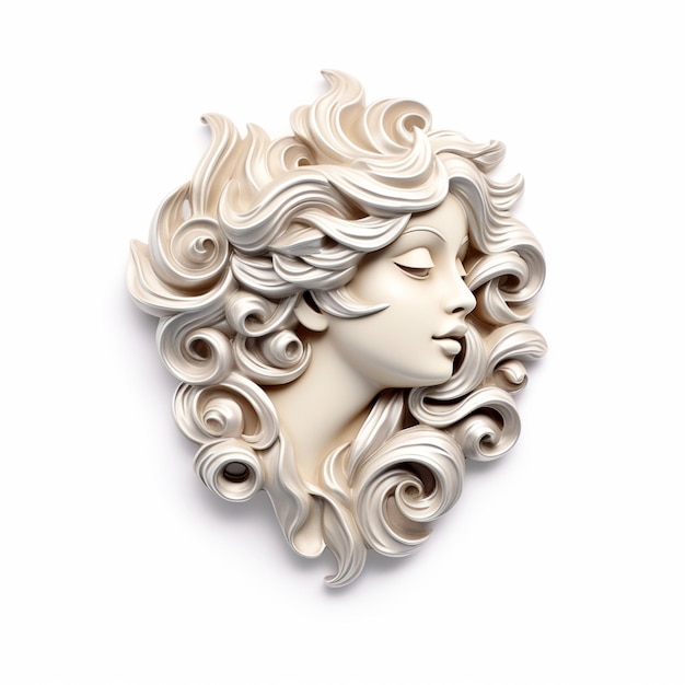 Есть белая скульптура женщины с вьющимися волосами, генерирующая искусственный интеллект.