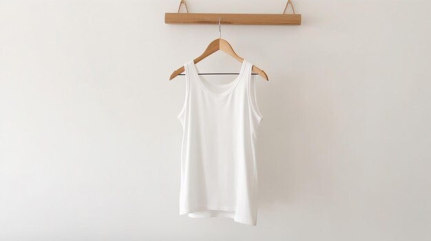 There is a white shirt hanging on a wooden hanger generative ai