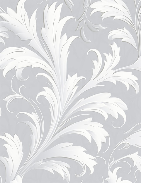There is a white and silver wallpaper with a pattern of leaves generative ai