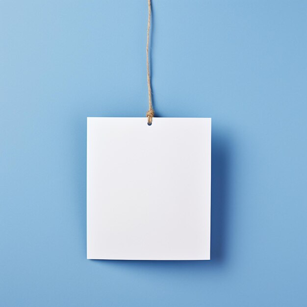 Photo there is a white square hanging on a rope on a blue wall generative ai