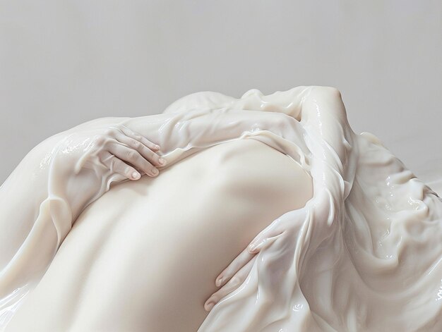 there is a white statue of a woman laying on a bed generative ai