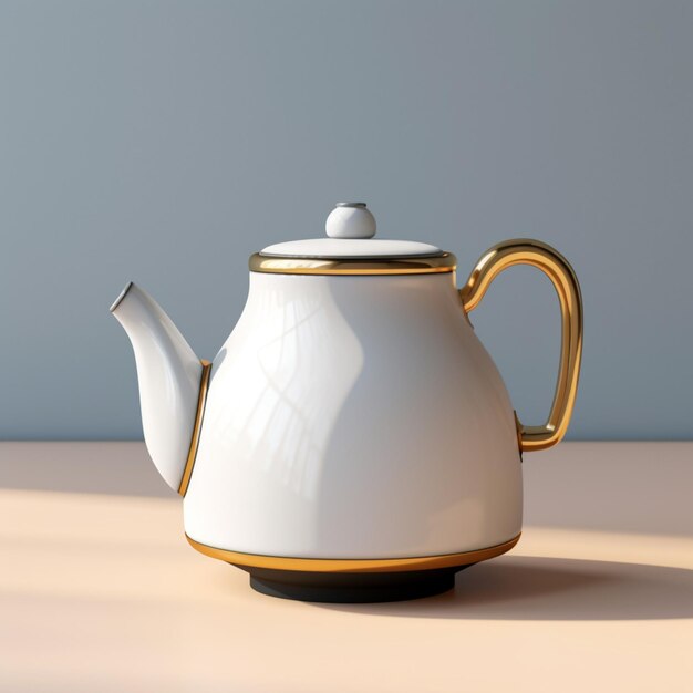 Photo there is a white tea pot with a gold rim on a table generative ai