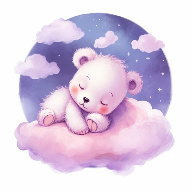 there is a white teddy bear sitting on a cloud in the sky generative ai