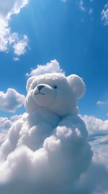雲の上に白いテディベアが座っている生成AI