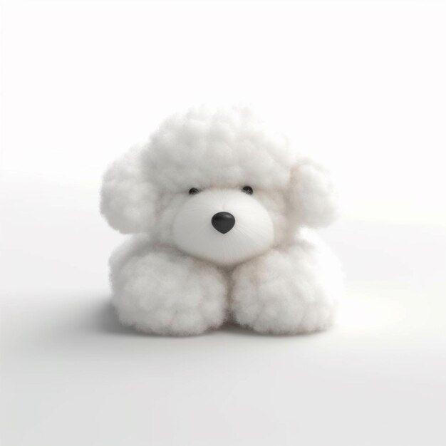 There is a white teddy bear sitting on a white surface generative ai