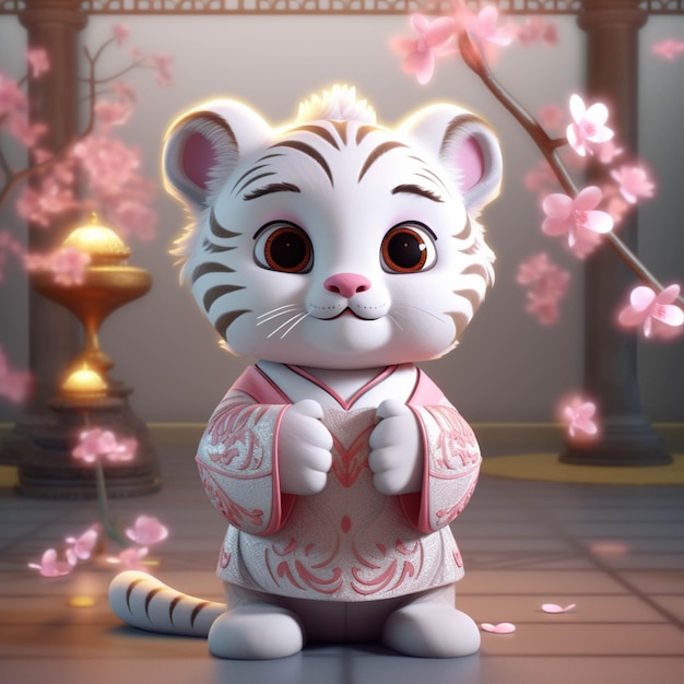 There is a white tiger that is standing in front of a tree generative ai