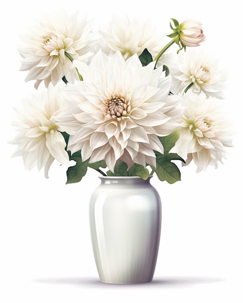 白い花瓶に白い花が咲いています。生成 ai
