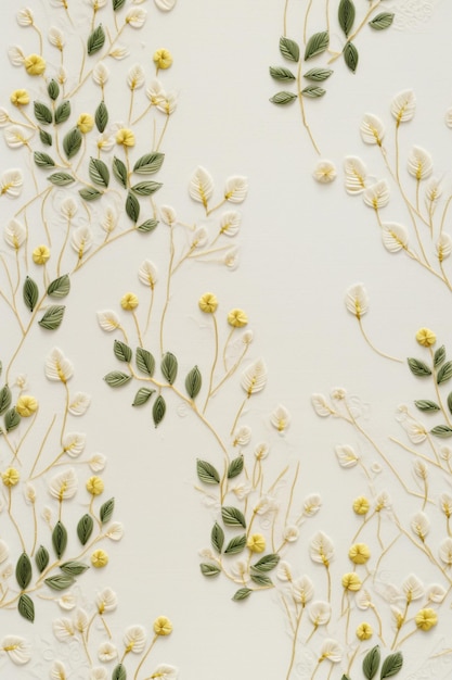 There is a white wall with yellow and white flowers on it generative ai