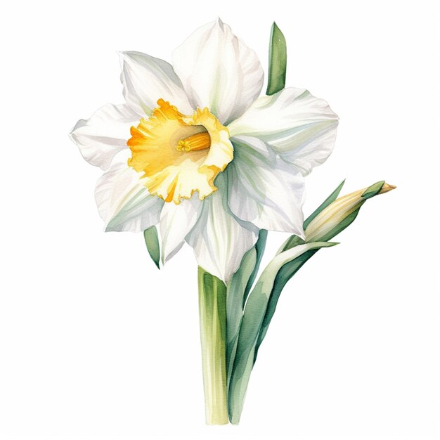 there is a white and yellow flower with green leaves generative ai