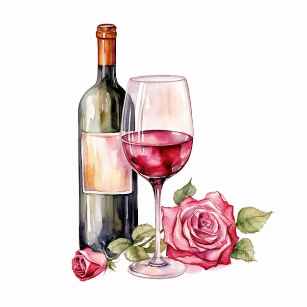 there is a wine glass and a bottle of wine next to a rose generative ai