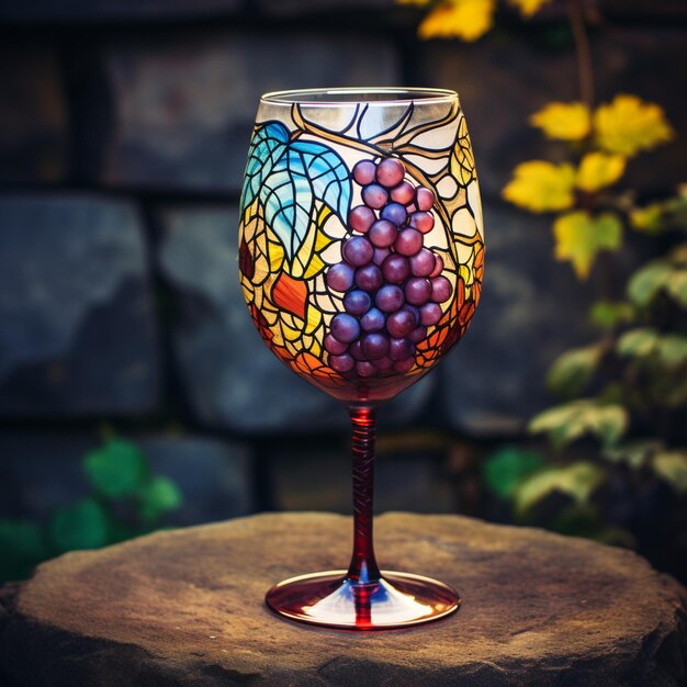 その上にステンドグラスデザインのワイングラスがあります ⁇ 