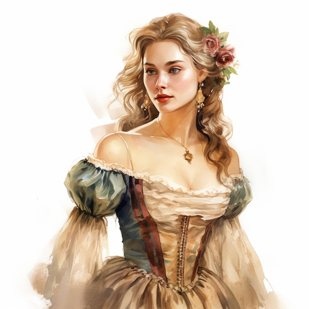 Женщина в платье с цветком в волосах генеративный ай