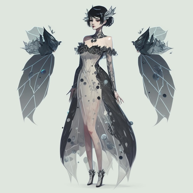 There is a woman in a dress with wings on it generative ai